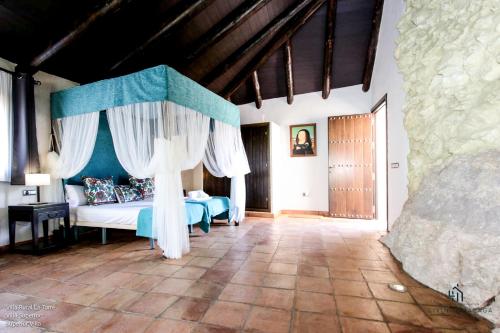 BenadalidにあるLiving4Malaga Villas Rurales Grazalemaのベッドルーム(天蓋付きベッド1台付)