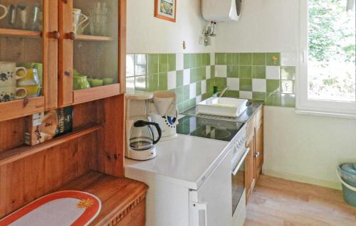 a kitchen with a white stove and a sink at 2 Bedroom Cozy Home In Boitzenburger Land in Rosenow