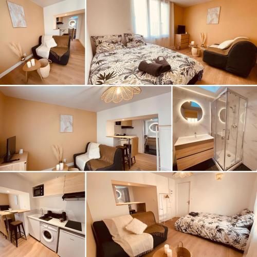 un collage de photos d'une chambre et d'un salon dans l'établissement Le Soul Heaven - Home Homy, à Niort