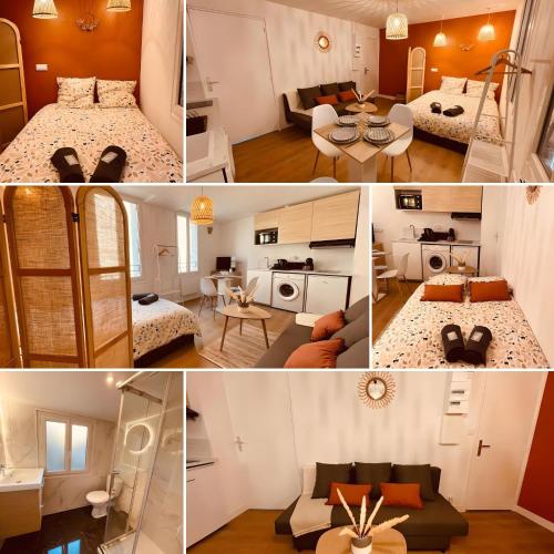 un collage de quatre photos d'une pièce dans l'établissement Le Wild Terracotta - Home Homy, à Niort