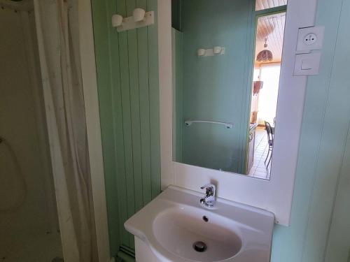 y baño con lavabo y espejo. en Studio Saint-Michel-de-Chaillol, 1 pièce, 4 personnes - FR-1-393-57, en Saint-Michel-de-Chaillol