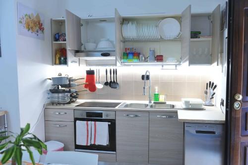 泰拉西尼的住宿－TerrasiniPalermoVacation Rentals，厨房配有水槽和炉灶 顶部烤箱