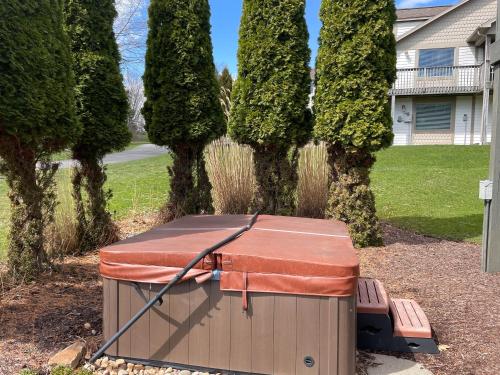a ping pong table in a yard with trees at Ski Boots N Bathing Suits in McHenry