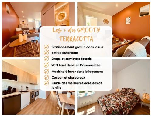 a collage of photos of a kitchen and a room at Le Sweet Terracotta - Home Homy in Montluçon