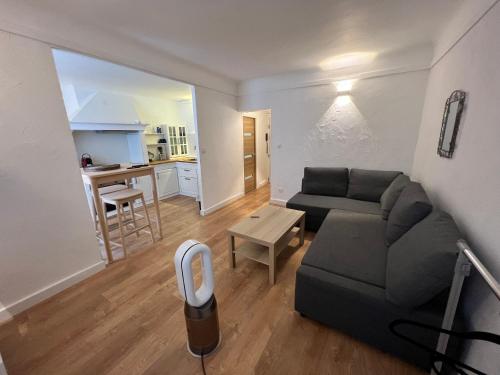 un salon avec un canapé et une table dans l'établissement T1Bis Centre Ville tout équipé #8 New, à Toulon