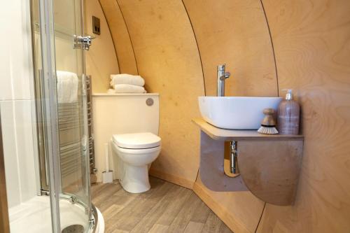 a bathroom with a sink and a toilet at Loch Aline Pod in Pennyghael