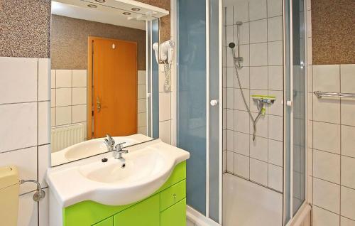 a bathroom with a sink and a shower at Cozy Apartment In Walow With Kitchen in Strietfeld