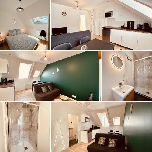 un collage de photos d'un salon dans l'établissement L'Art Déco - Home Homy, à Carhaix-Plouguer