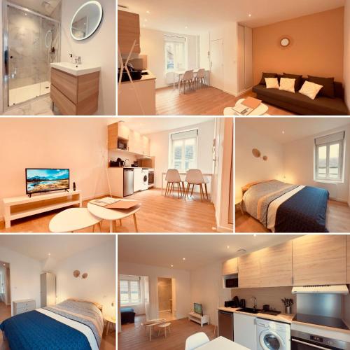 un collage de photos d'une chambre d'hôtel dans l'établissement Le Baltique - Home Homy, à Montluçon