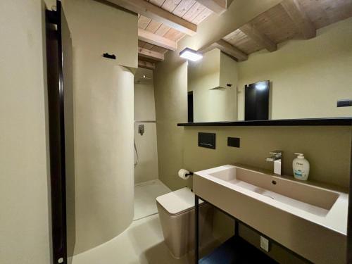 a bathroom with a toilet and a sink at Saragozza Suite 2 Intero appartamento in centro storico WIFI e parcheggio gratuito in Modena