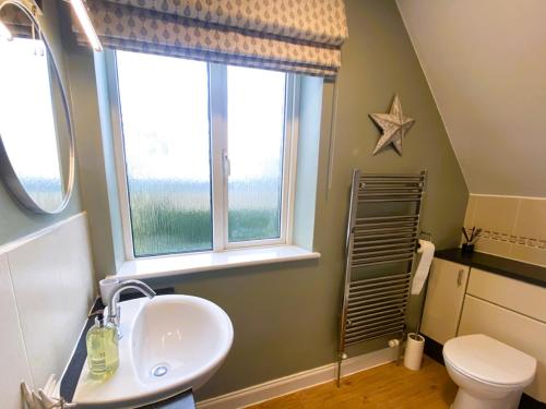 bagno con lavandino, servizi igienici e finestra di 3 Bed in Wighton KT085 a Wighton