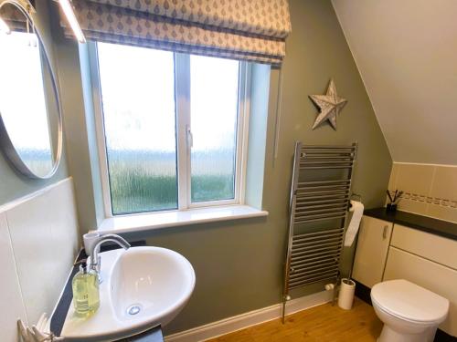 a bathroom with a sink and a toilet and a window at 3 Bed in Wighton KT085 in Wighton