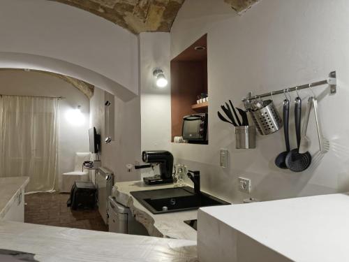 - une cuisine avec un évier et un comptoir dans l'établissement Le Stalle del Seminario, à Tarquinia