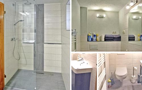 - deux photos d'une salle de bains avec douche dans l'établissement Gorgeous Apartment In Bansin seebad With Wifi, à Bansin