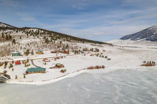 an aerial view of a resort in the snow at Trout Trap at Henry's Lake in Island Park