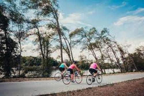 two people riding bikes down a road at Mid-Century Style And Class In Quiet NE Location in Cedar Rapids