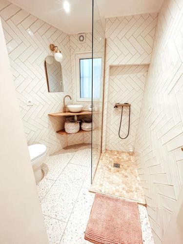 a bathroom with a shower and a toilet at Studio coeur de Grasse in Grasse