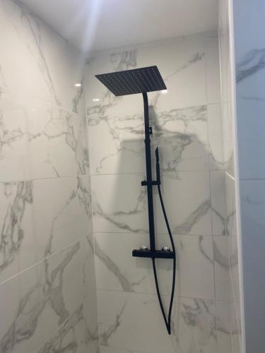 une douche avec pommeau de douche dans une salle de bain dans l'établissement La Petite Allée, à Wimereux