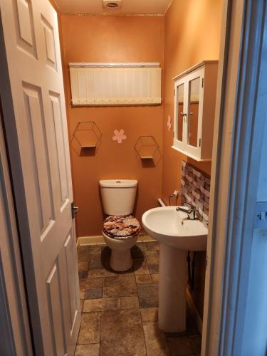 a bathroom with a toilet and a sink at House in Newton-le-Willows in Newton-le-Willows
