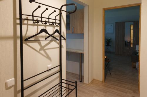 a view of a room with a kitchen and a kitchen at Quiet & Family Friendly, Free Parking, Near Park in Rīga