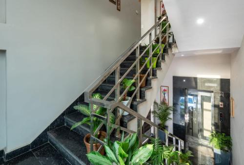 a staircase with lots of plants at The Setu Hotel & Resorts in Faridabad