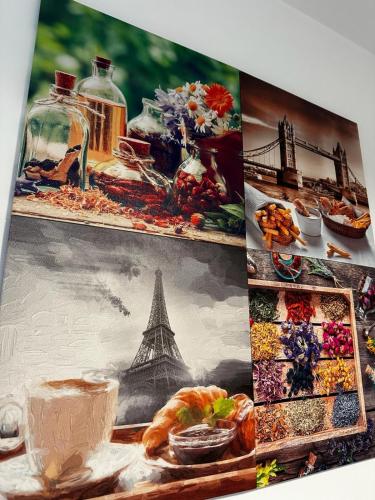 a collage of pictures of monuments and food at Best Apartment Suceava in Suceava