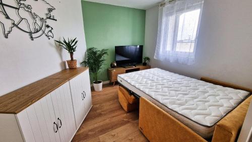Cette chambre dispose d'une télévision. dans l'établissement Appartement complet - 1 chambre - Saint-Martin, à Brest