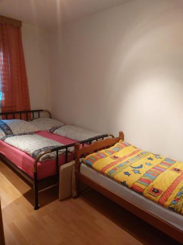 2 Einzelbetten in einem Zimmer mit Fenster in der Unterkunft Kuća za odmor in Žitomislići