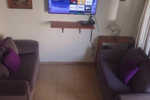 a living room with a couch and a flat screen tv at casa con vigilancia las 24hrs in Santa Cruz Tecamac