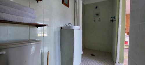 y baño con lavabo y aseo. en Casa Cejota en Huautla de Jiménez