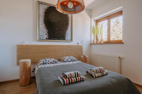 ザコパネにあるLipki Park Zakopaneのベッドルーム1室(枕付)