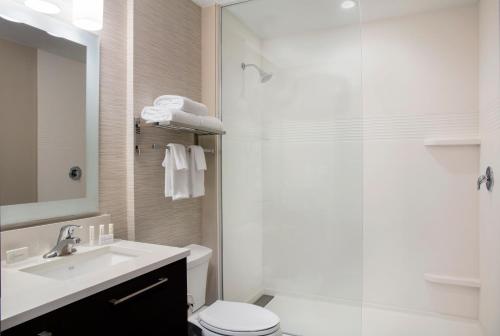 TownePlace Suites by Marriott Miami Homestead في هومستيد: حمام مع مرحاض ومغسلة ودش