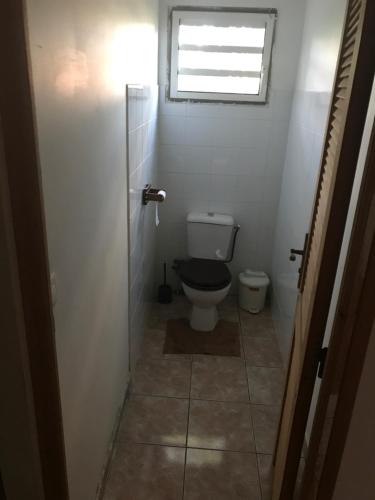 a small bathroom with a toilet and a window at Villa nature in Le Moule