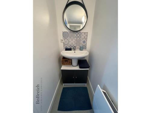 ein kleines Bad mit einem Waschbecken und einem Spiegel in der Unterkunft Appart Cosy Duo in Cesson-Sévigné
