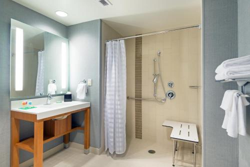 La salle de bains est pourvue d'un lavabo et d'une douche. dans l'établissement Hyatt Place Austin Downtown, à Austin