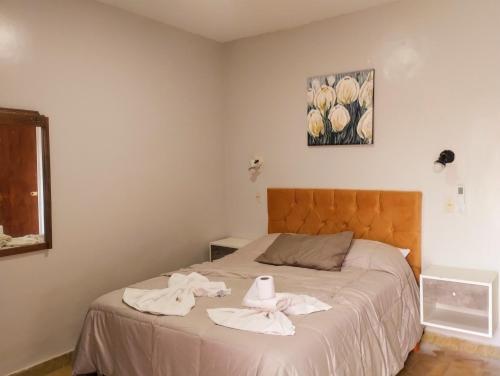 een slaapkamer met een bed met handdoeken erop bij Hotel Los Olivos Termal Spa in Termas de Río Hondo