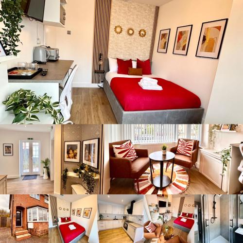 a collage of pictures of a hotel room at R1 - Newly renovated Private Self contained Room in Selly Oak Birmingham with bathroom shared between two rooms in Birmingham