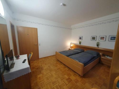 a bedroom with a bed and a desk in it at ABM Apartment 14 in Zwingenberg