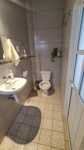 a bathroom with a toilet and a sink at Departamento Añil in San Antonio de la Cal