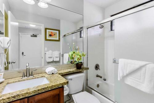 a bathroom with a sink and a toilet and a shower at Gardens at West Maui in Lahaina
