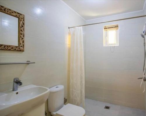 a white bathroom with a toilet and a sink at Two Bedroom app Villa Islandessa in Willemstad