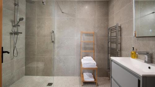 a bathroom with a shower and a sink and a shower at Number Nine in Lanchester