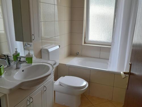 a bathroom with a sink and a toilet and a tub at Apartments with a parking space Selce, Crikvenica - 2361 in Selce
