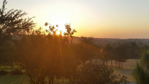 a sunset over a field with trees in the foreground at North Haven Country Estate in Honeydew