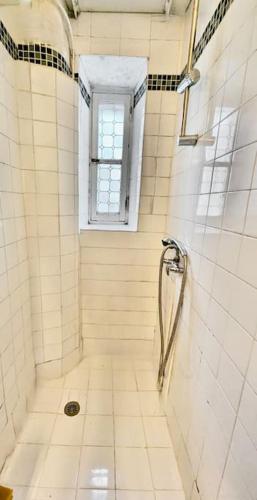 La salle de bains est pourvue d'une douche et d'une fenêtre. dans l'établissement *Très beau T2 en plein Hypercentre, à Grenoble