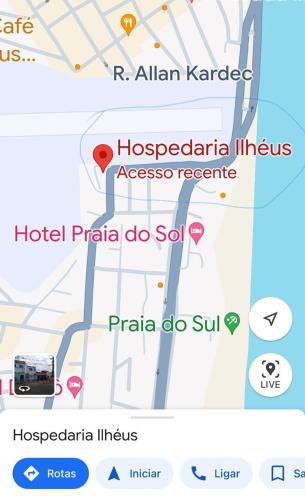 Captura de pantalla de un teléfono móvil con mapa en Hospedaria Ilhéus 02, en Ilhéus