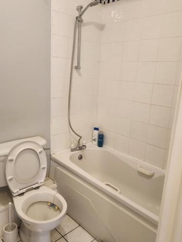 y baño con aseo y bañera con lavamanos. en Cosy Dublin apartment, en Dublín