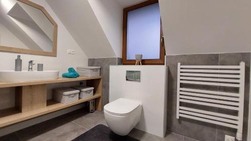 La salle de bains est pourvue de toilettes et d'un lavabo. dans l'établissement Holiday House Sabala 3, à Stará Lesná