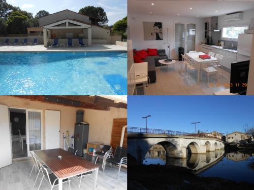 un collage de photos avec une maison et une piscine dans l'établissement Appartement Cosy à Quissac, à Quissac