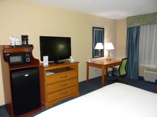 a hotel room with a bedroom with a bed and a tv at Holiday Inn Express Hotel & Suites Salisbury - Delmar by IHG in Delmar
